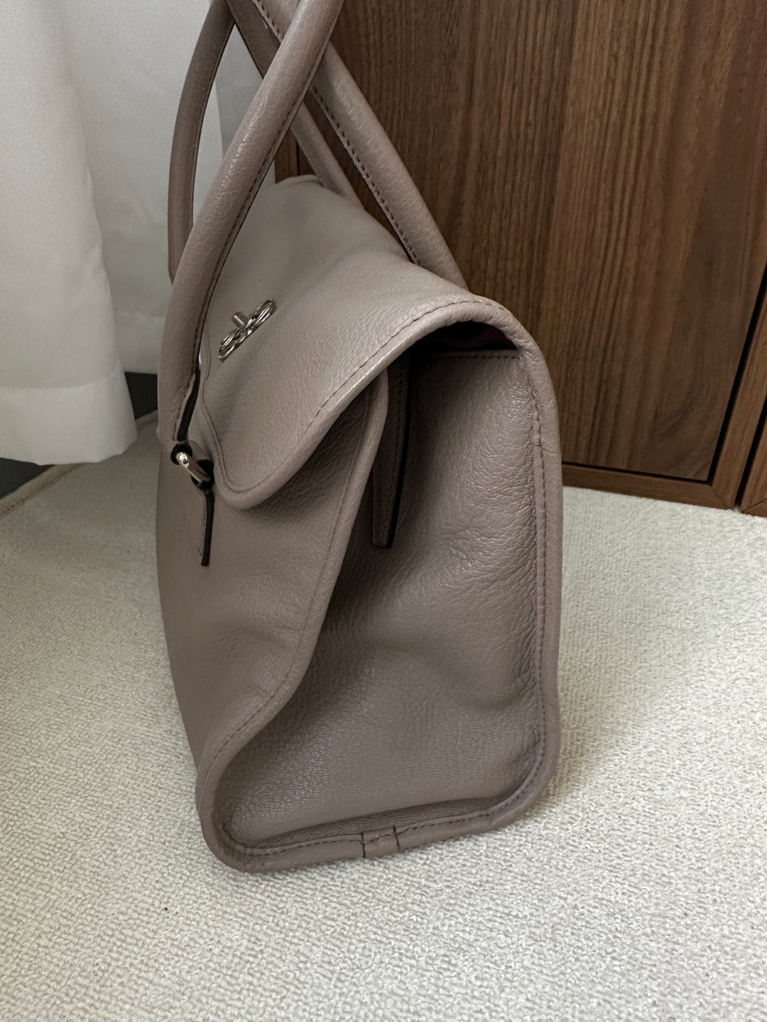 LOEWE Turn Lock Tote Bag – Taupe Leather with Silver Logo 🩶✨
