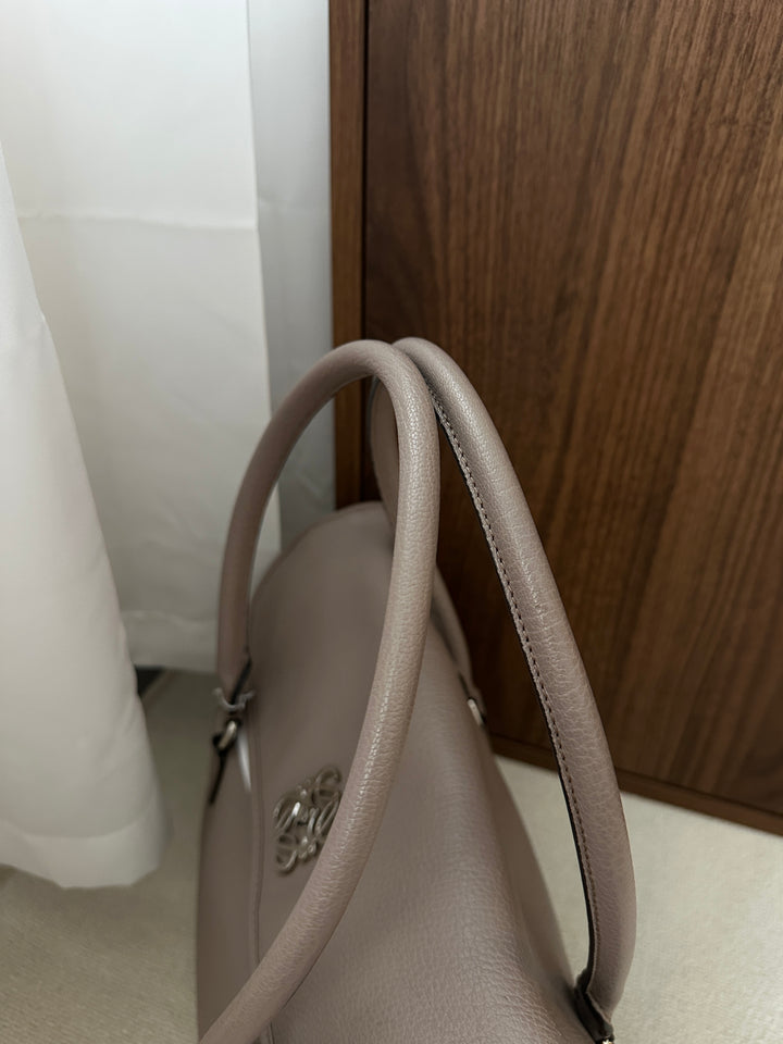 LOEWE Turn Lock Tote Bag – Taupe Leather with Silver Logo 🩶✨