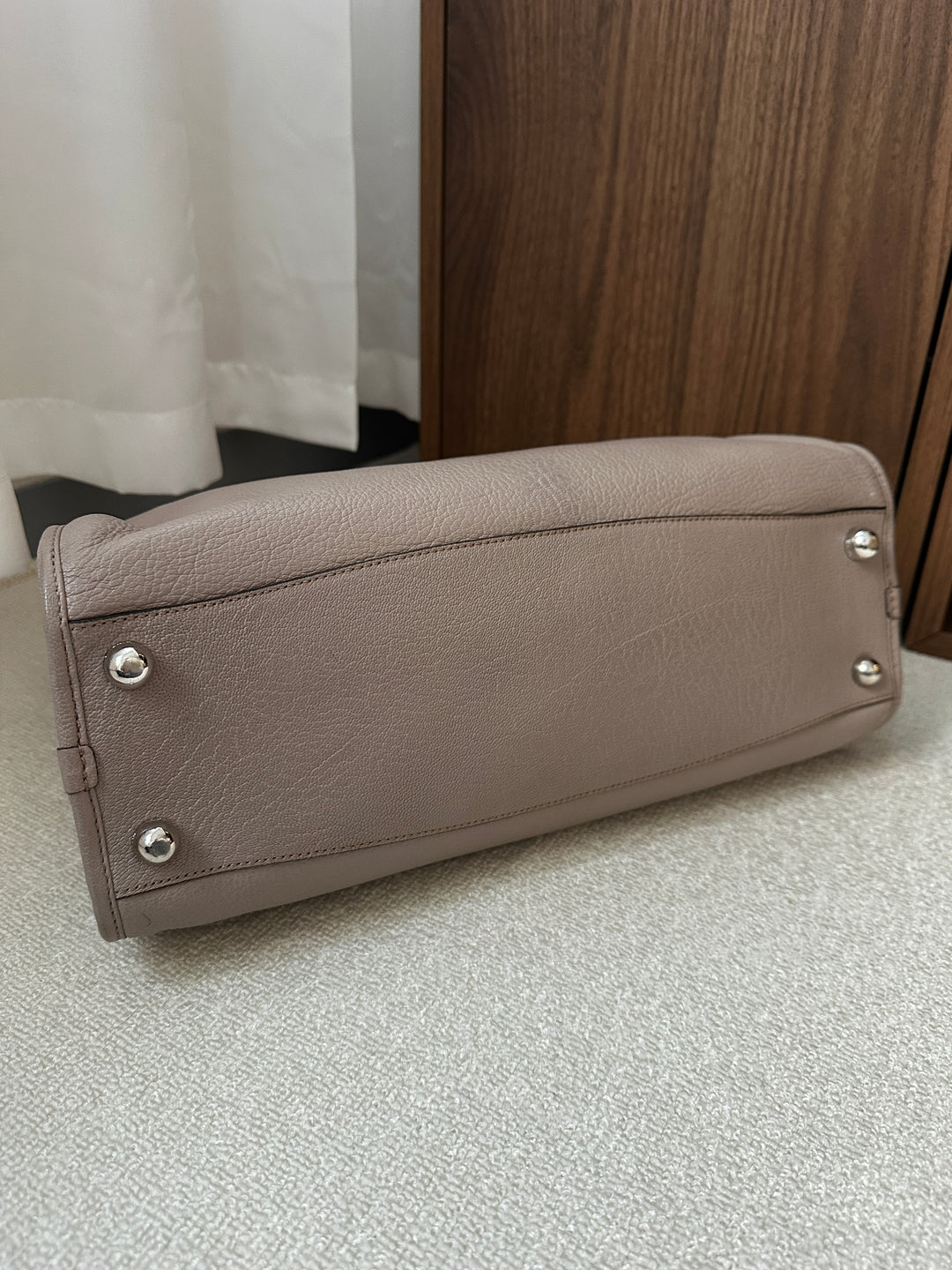 LOEWE Turn Lock Tote Bag – Taupe Leather with Silver Logo 🩶✨