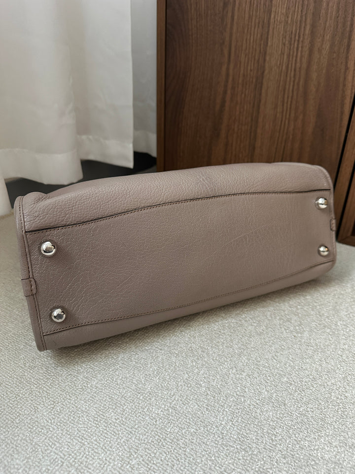 LOEWE Turn Lock Tote Bag – Taupe Leather with Silver Logo 🩶✨