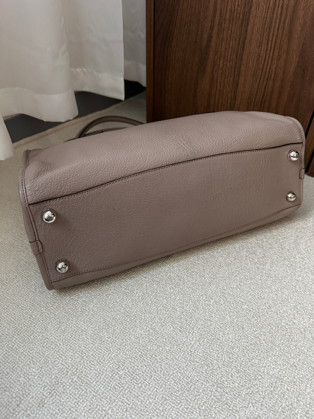 LOEWE Turn Lock Tote Bag – Taupe Leather with Silver Logo 🩶✨