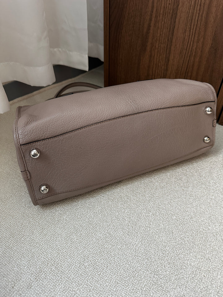 LOEWE Turn Lock Tote Bag – Taupe Leather with Silver Logo 🩶✨