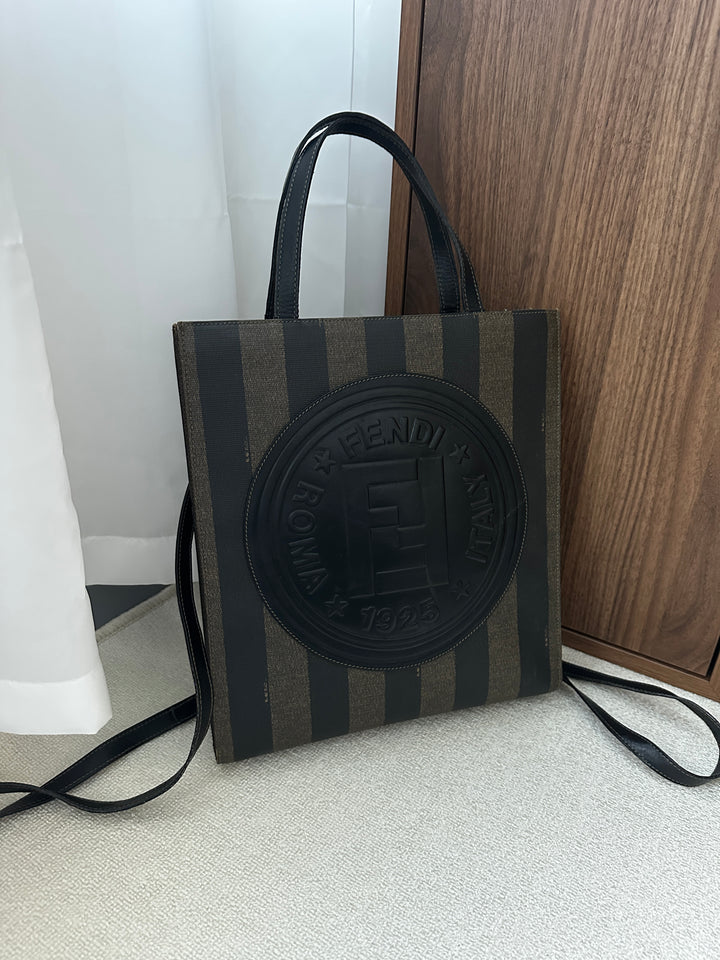 FENDI Striped PVC & Leather Tote Backpack – Iconic Black Brown 🖤✨