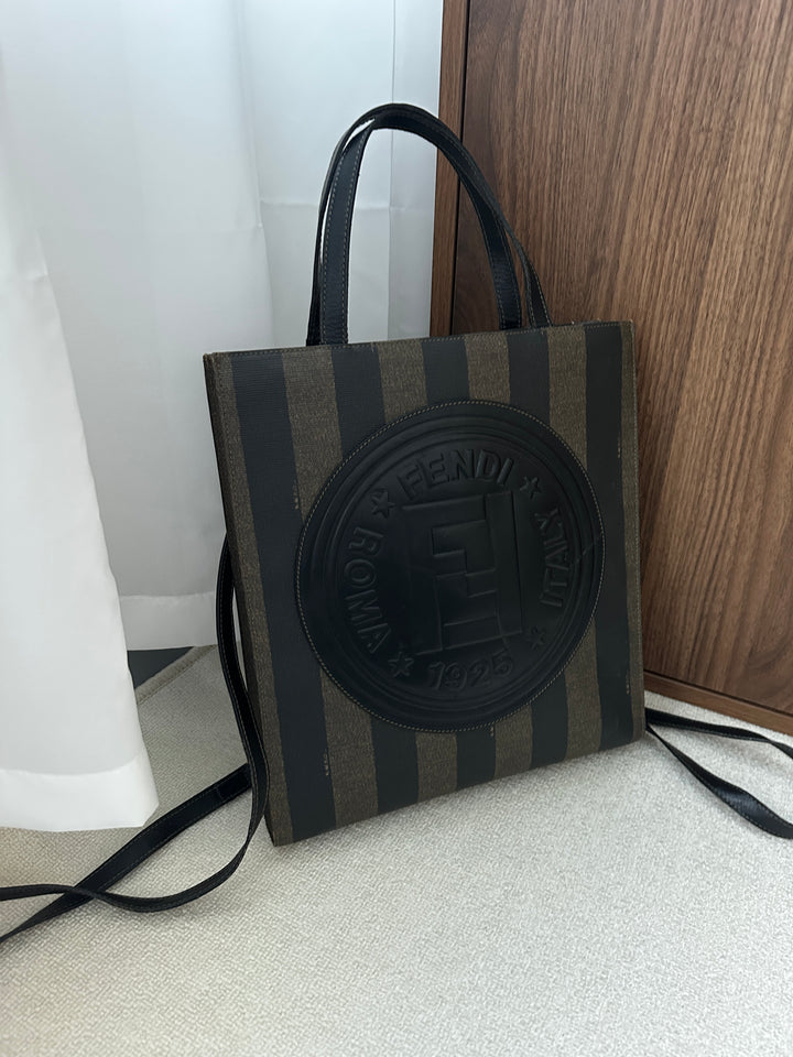 FENDI Striped PVC & Leather Tote Backpack – Iconic Black Brown 🖤✨