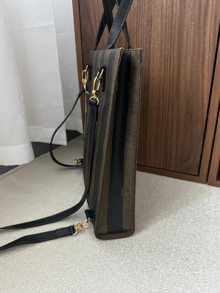 FENDI Striped PVC & Leather Tote Backpack – Iconic Black Brown 🖤✨