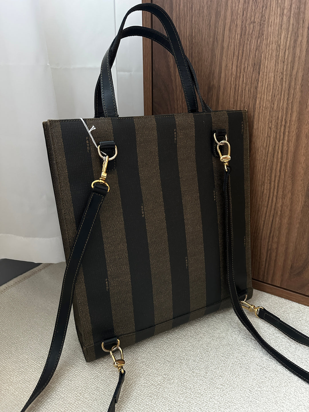 FENDI Striped PVC & Leather Tote Backpack – Iconic Black Brown 🖤✨