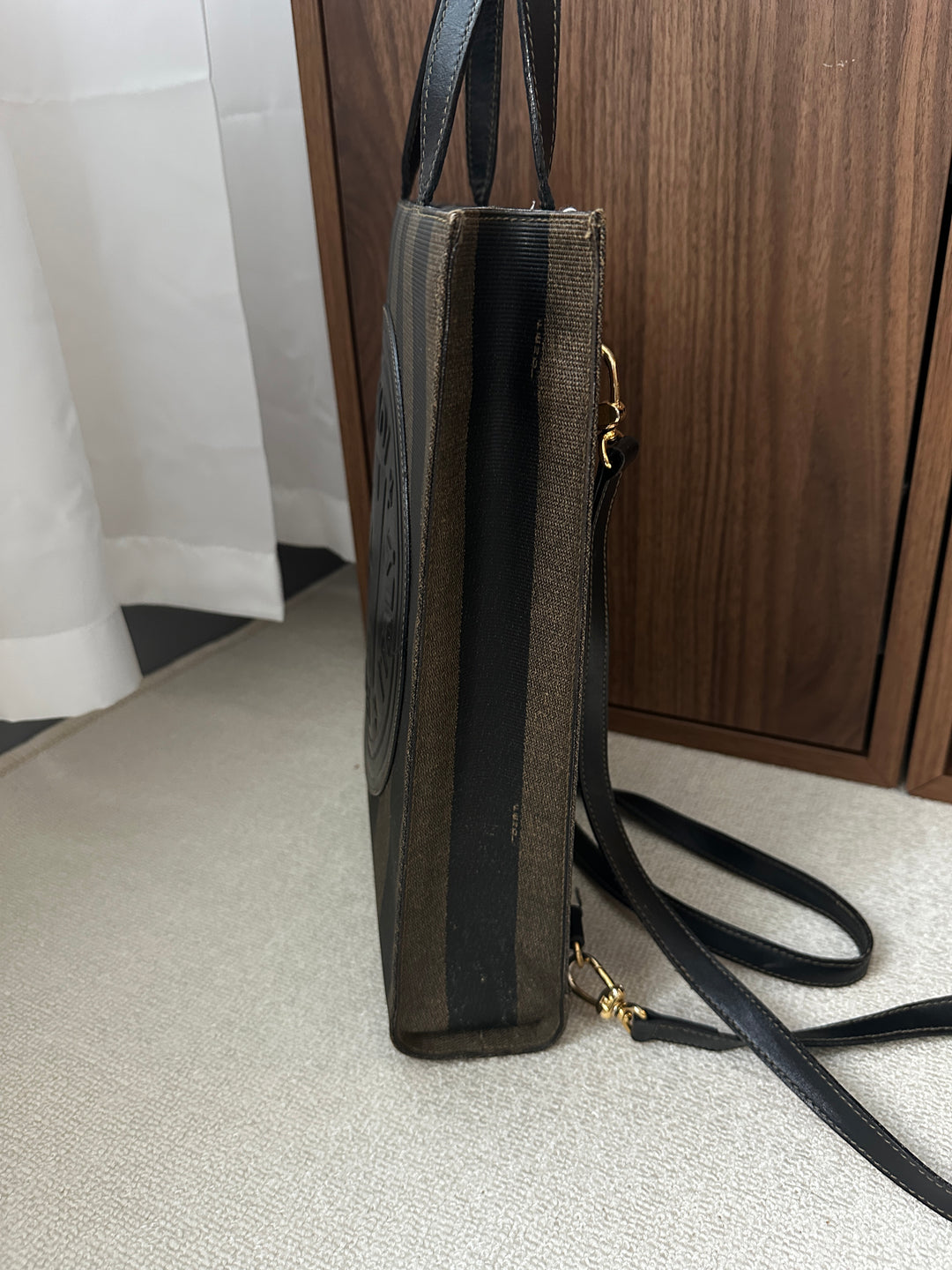 FENDI Striped PVC & Leather Tote Backpack – Iconic Black Brown 🖤✨