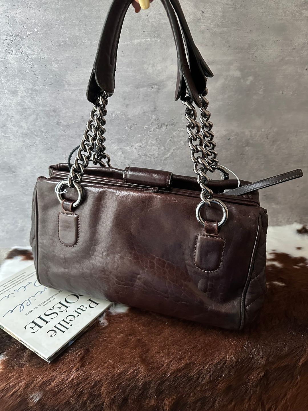 CHANEL Chocolate Kisslock Tote 🤎｜Glossy Calfskin｜Triple Compartments｜Rare Vintage