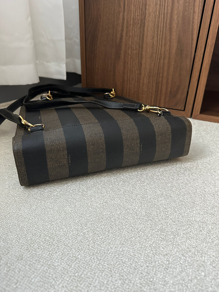 FENDI Striped PVC & Leather Tote Backpack – Iconic Black Brown 🖤✨