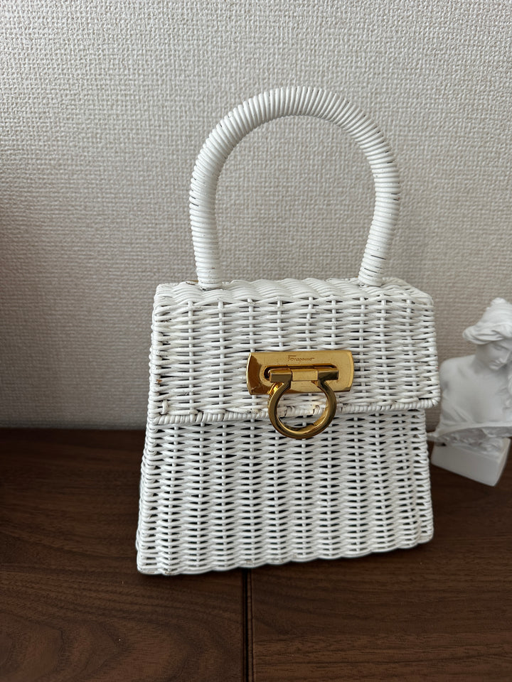 SALVATORE FERRAGAMO Limited Rattan Kelly – Small White Edition 🤍✨