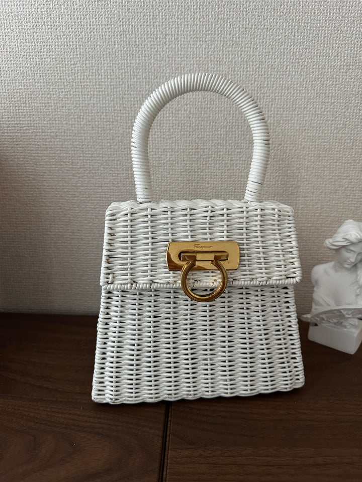 SALVATORE FERRAGAMO Limited Rattan Kelly – Small White Edition 🤍✨