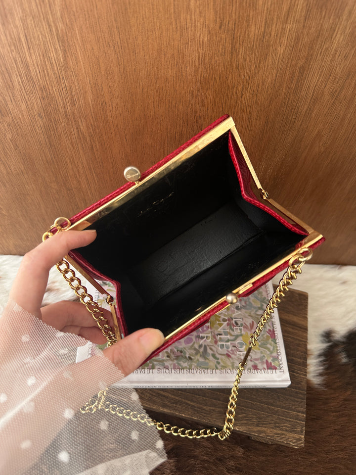 Ferragamo Vara Evening Chain Bag ❤️✨｜Lizard-Embossed Leather × Iconic Vara Bow × Gold-Tone Chain