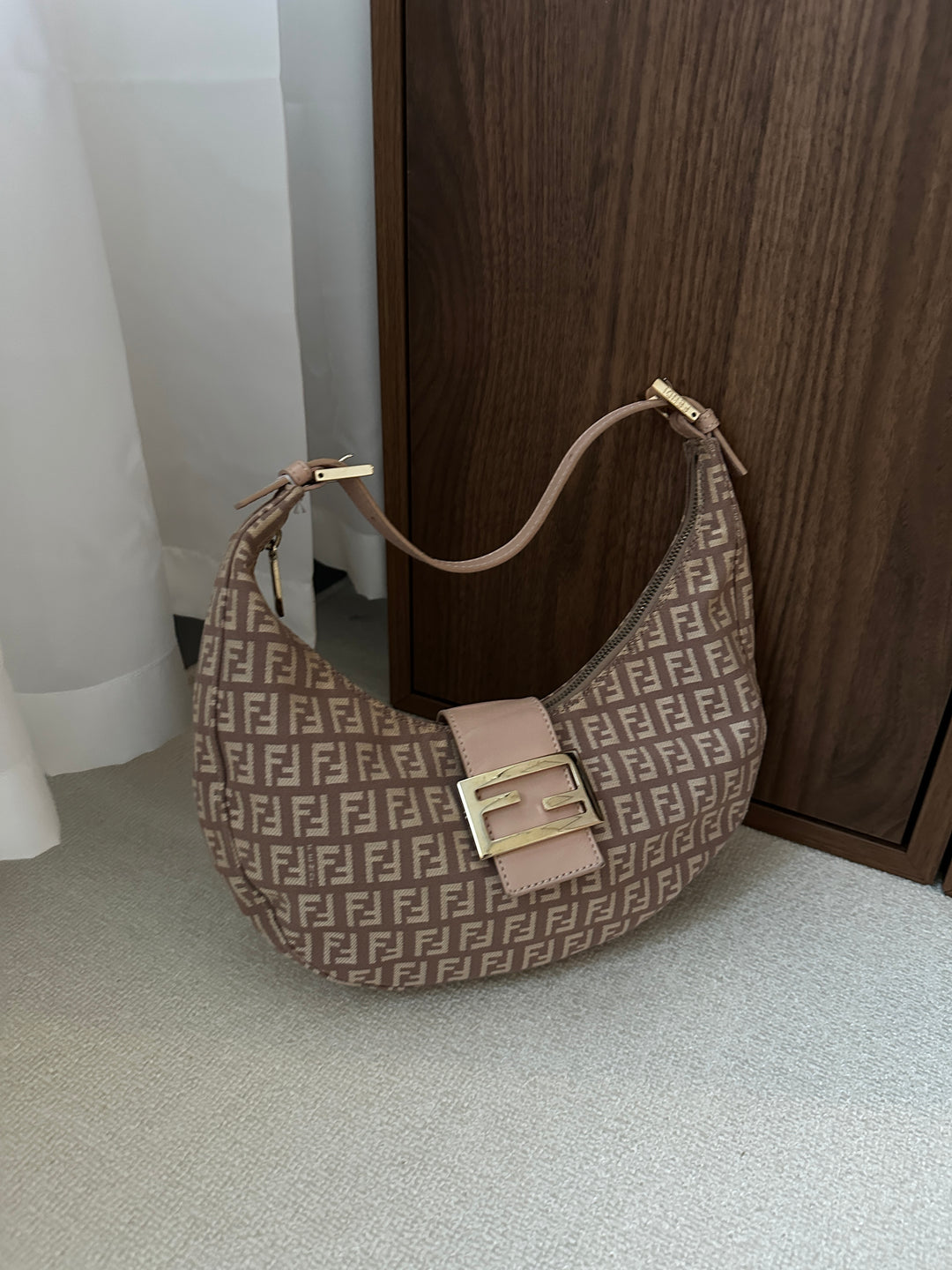 FENDI Zucca Half-Moon Hobo – Dusty Rose Monogram ✨🌹