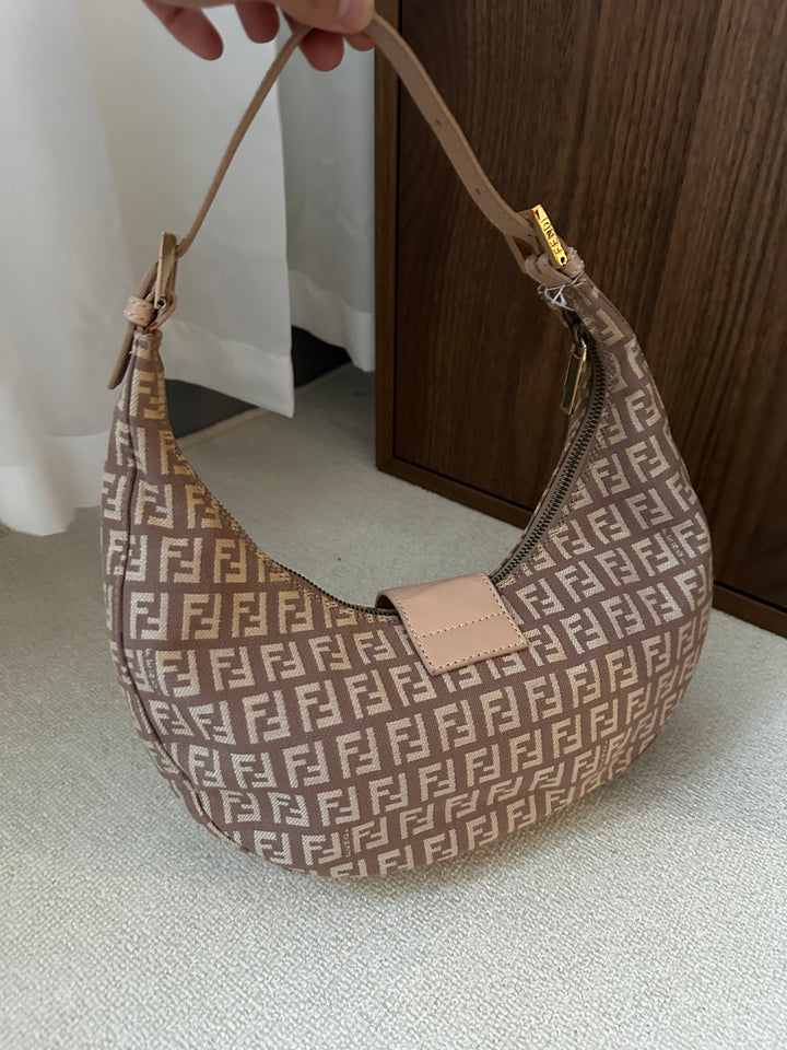 FENDI Zucca Half-Moon Hobo – Dusty Rose Monogram ✨🌹