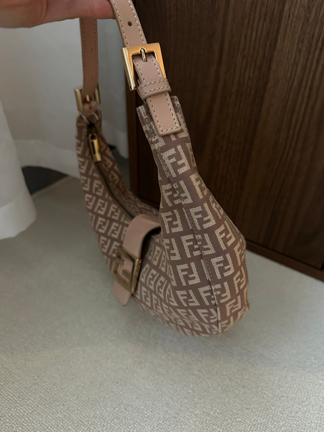 FENDI Zucca Half-Moon Hobo – Dusty Rose Monogram ✨🌹