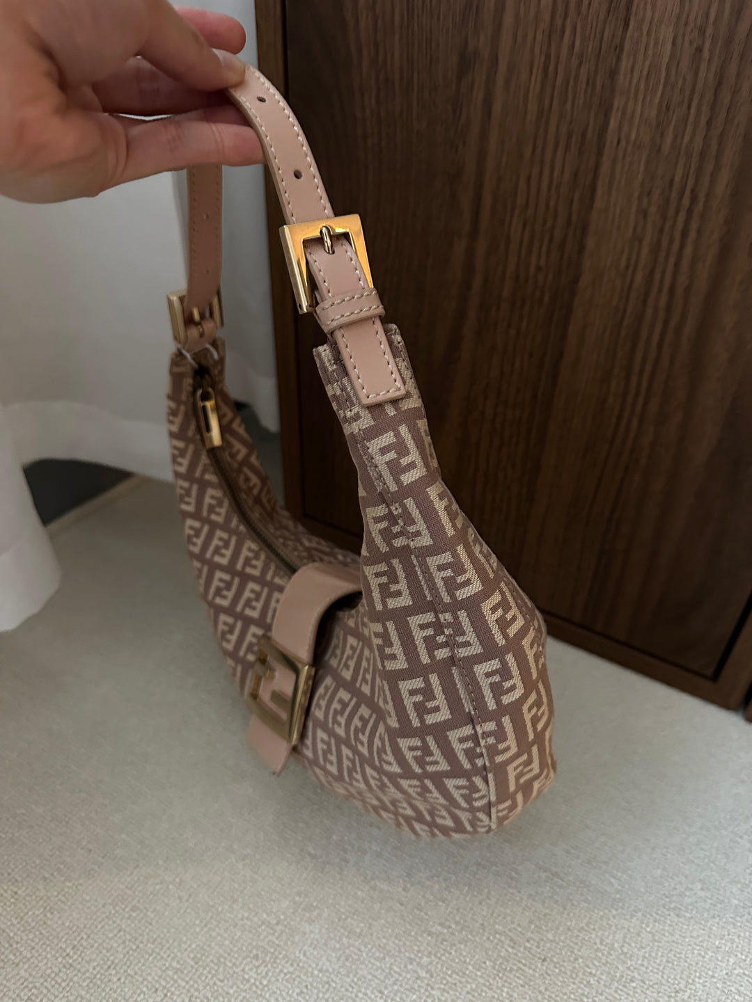 FENDI Zucca Half-Moon Hobo – Dusty Rose Monogram ✨🌹