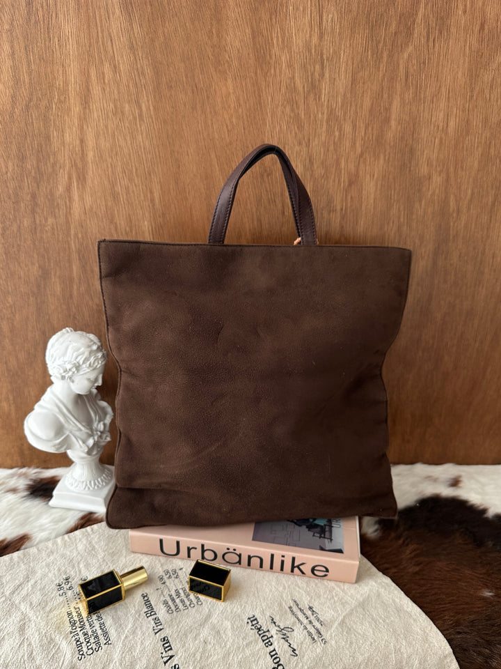 Loewe Brownie Suede Tote Bag 🤎🍫｜Chocolate Suede・Minimalist Anagram Logo・Spacious Everyday