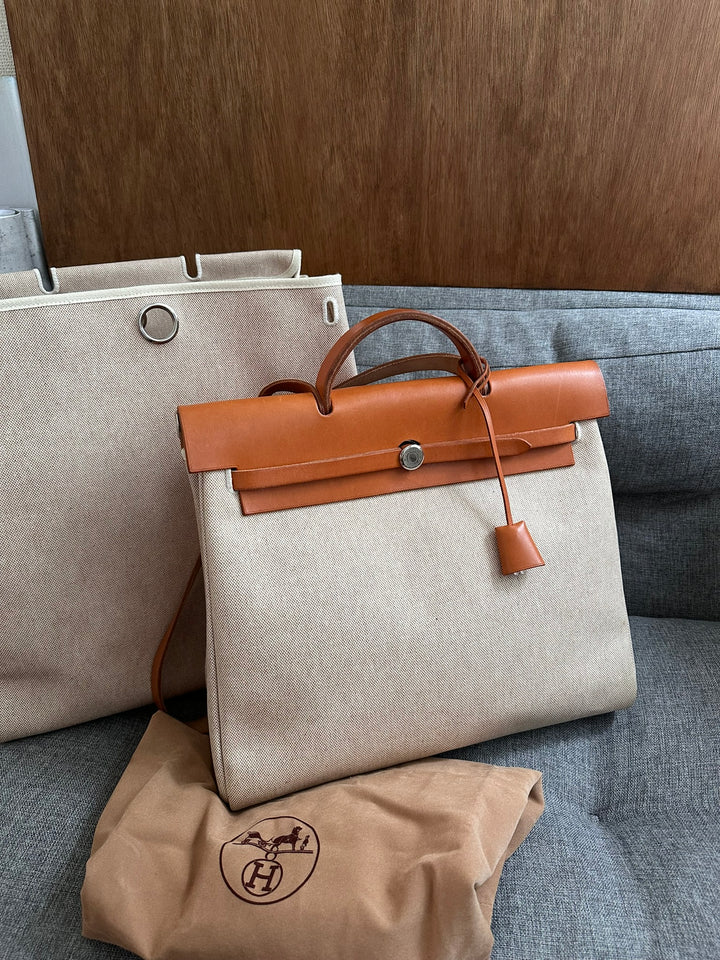 HERMÈS Herbag Canvas Shoulder Bag 🤎｜Full Set × Two Interchangeable Bodies × Laptop-Friendly Capacity