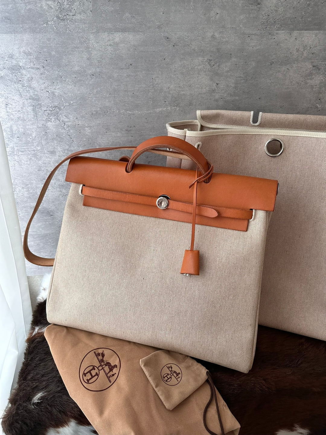 HERMÈS Herbag Canvas Shoulder Bag 🤎｜Full Set × Two Interchangeable Bodies × Laptop-Friendly Capacity