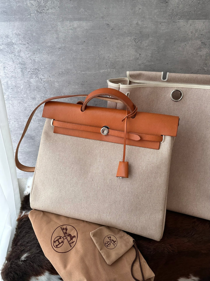 HERMÈS Herbag Canvas Shoulder Bag 🤎｜Full Set × Two Interchangeable Bodies × Laptop-Friendly Capacity
