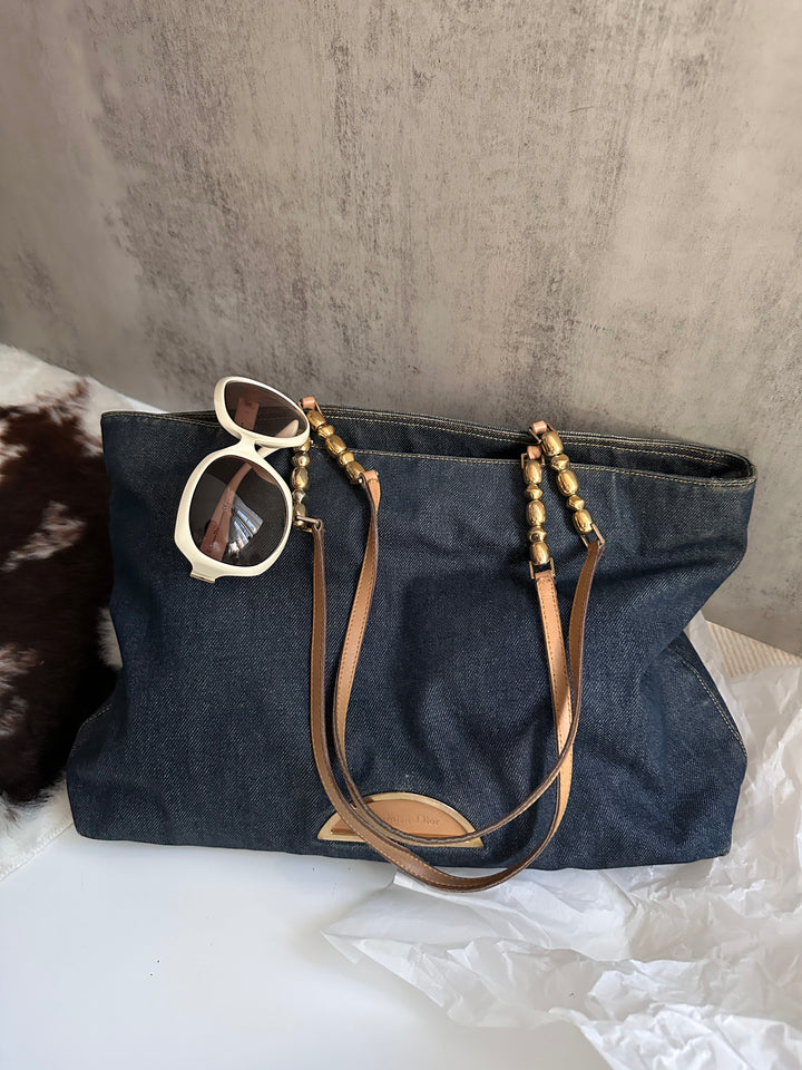 Dior Denim Gold Bead Tote 💙 | Casual Luxe with a Parisian Twist