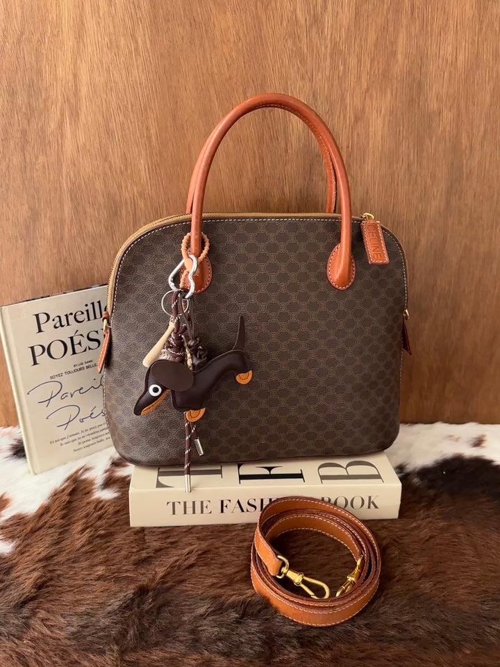 Celine Vintage Macadam Alma Boston Bag 🤎✨｜Iconic Macadam Canvas・Original Shoulder Strap・2-Way Styling