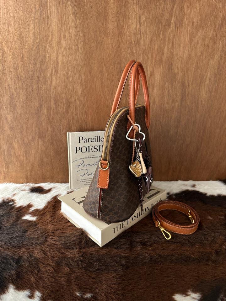 Celine Vintage Macadam Alma Boston Bag 🤎✨｜Iconic Macadam Canvas・Original Shoulder Strap・2-Way Styling