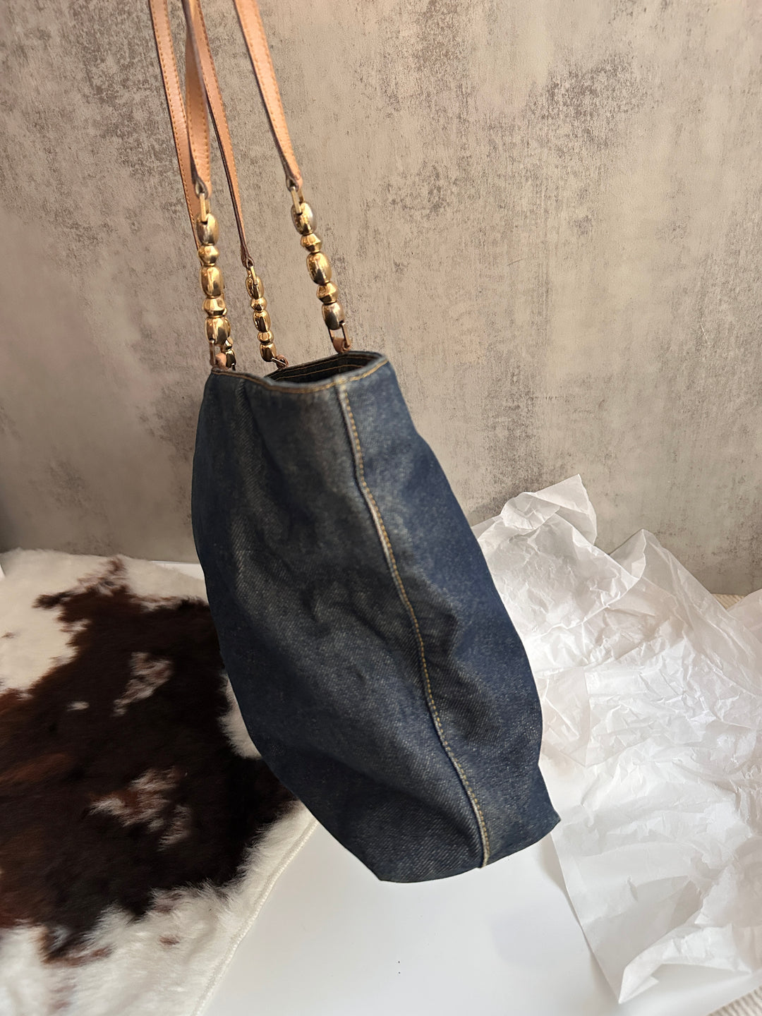 Dior Denim Gold Bead Tote 💙 | Casual Luxe with a Parisian Twist