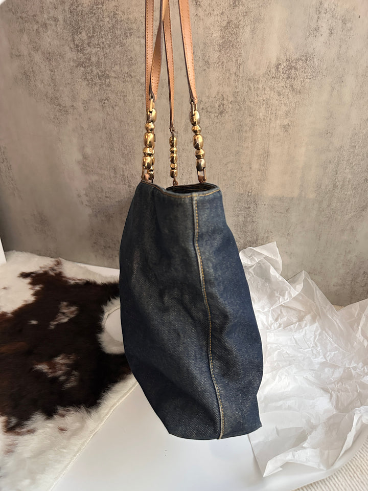 Dior Denim Gold Bead Tote 💙 | Casual Luxe with a Parisian Twist