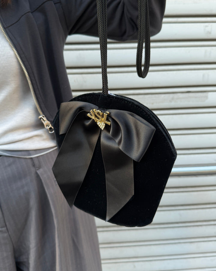 Saint Laurent YSL Vintage Rhinestone Logo Velvet Bucket Bag 🖤🎀｜Sparkling Logo Detail × Luxurious Velvet × Full Set Edition