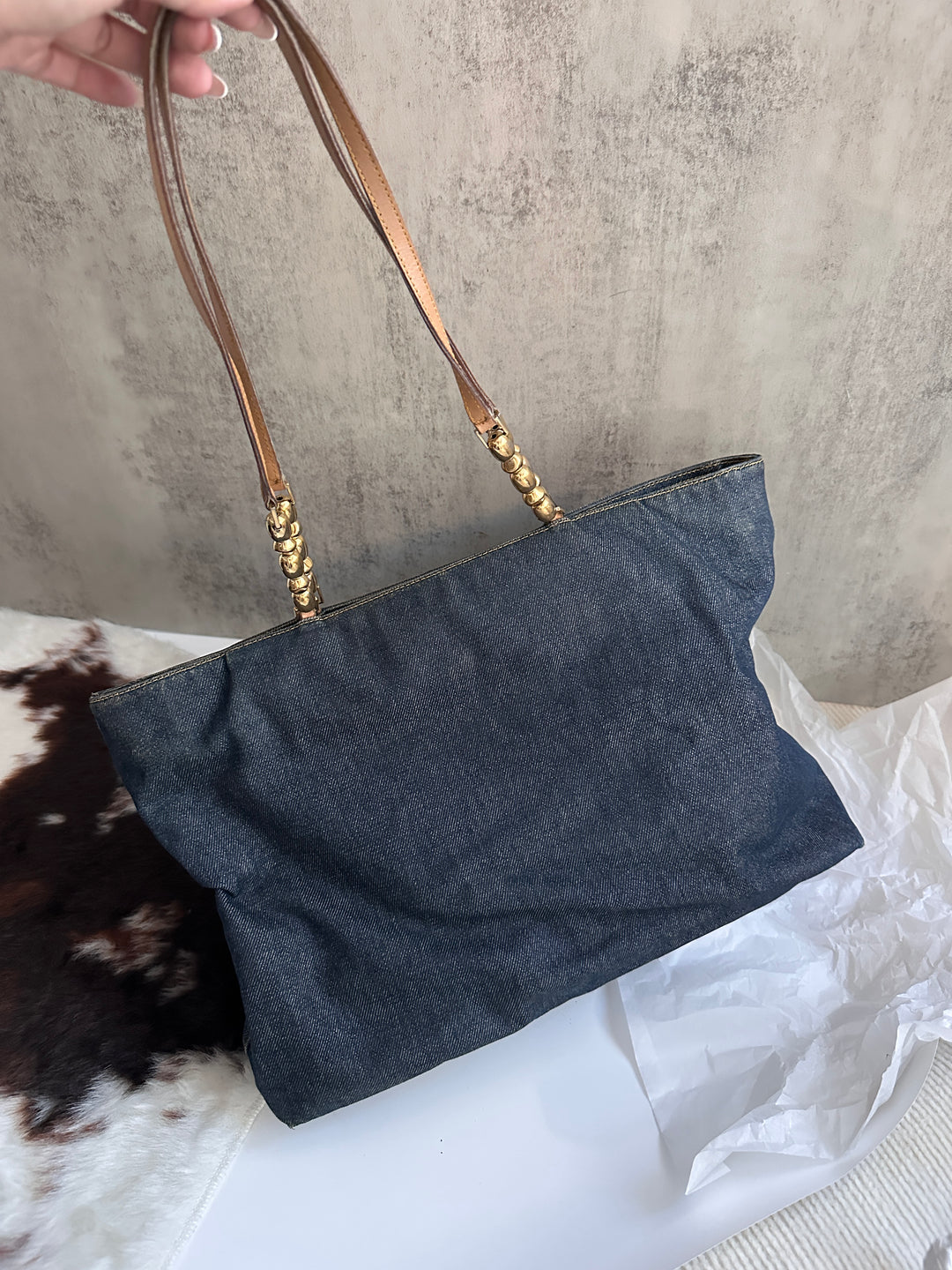 Dior Denim Gold Bead Tote 💙 | Casual Luxe with a Parisian Twist