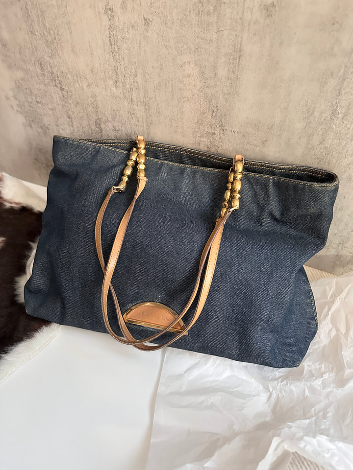 Dior Denim Gold Bead Tote 💙 | Casual Luxe with a Parisian Twist