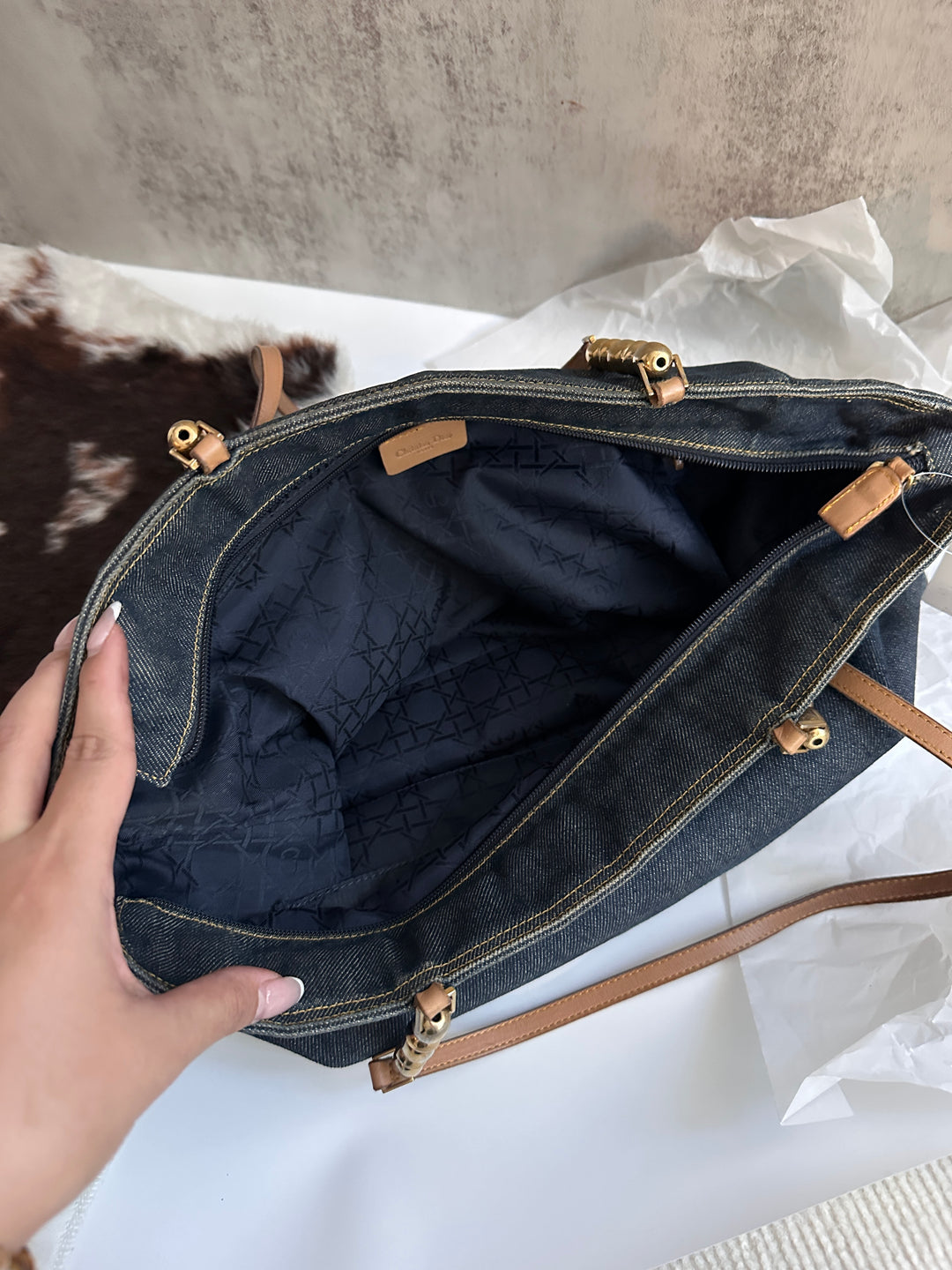 Dior Denim Gold Bead Tote 💙 | Casual Luxe with a Parisian Twist