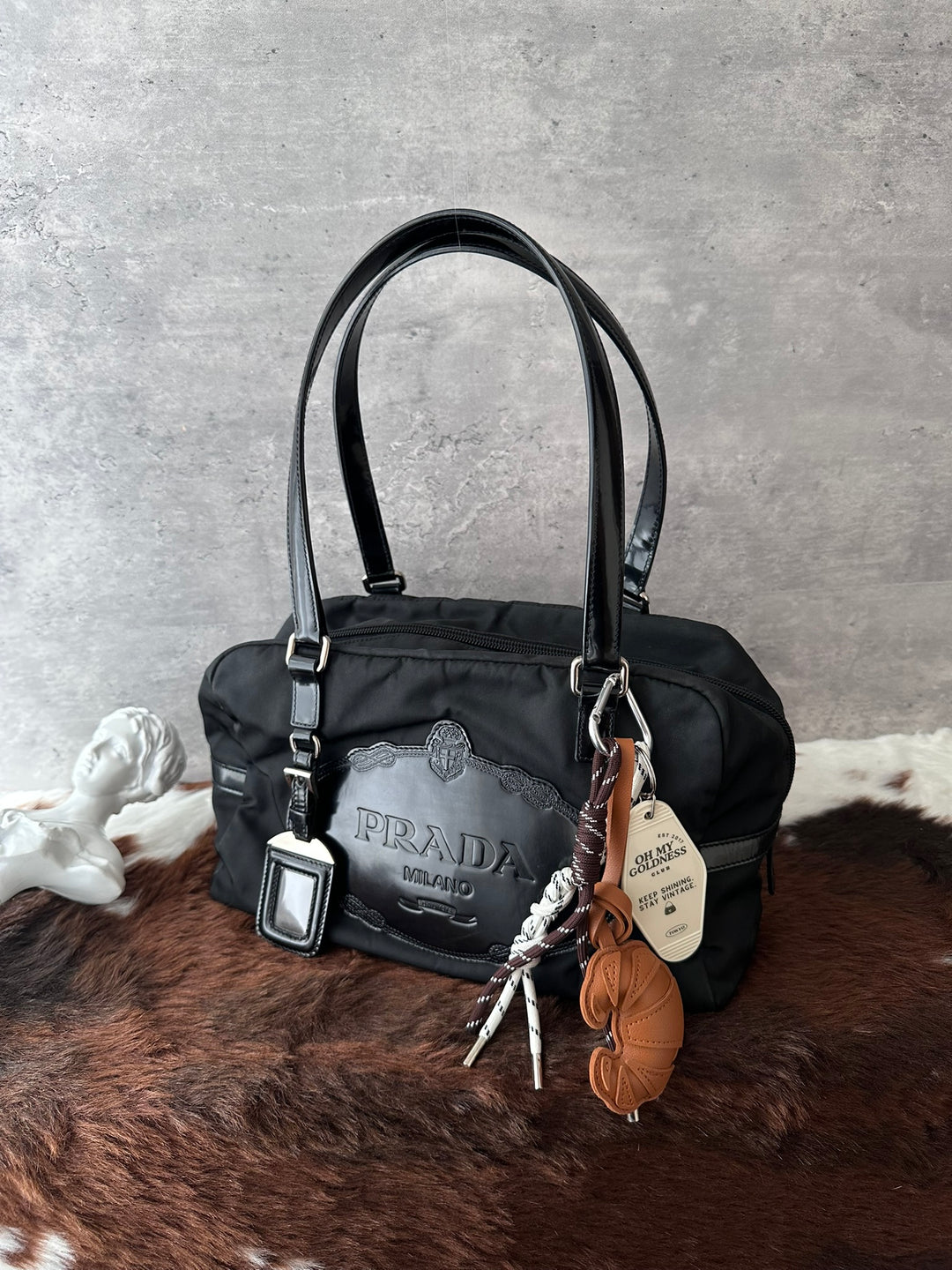 PRADA Small Boston Bag 😻🖤｜Glossy Logo Patch｜Lightweight Nylon｜Perfect Everyday Size