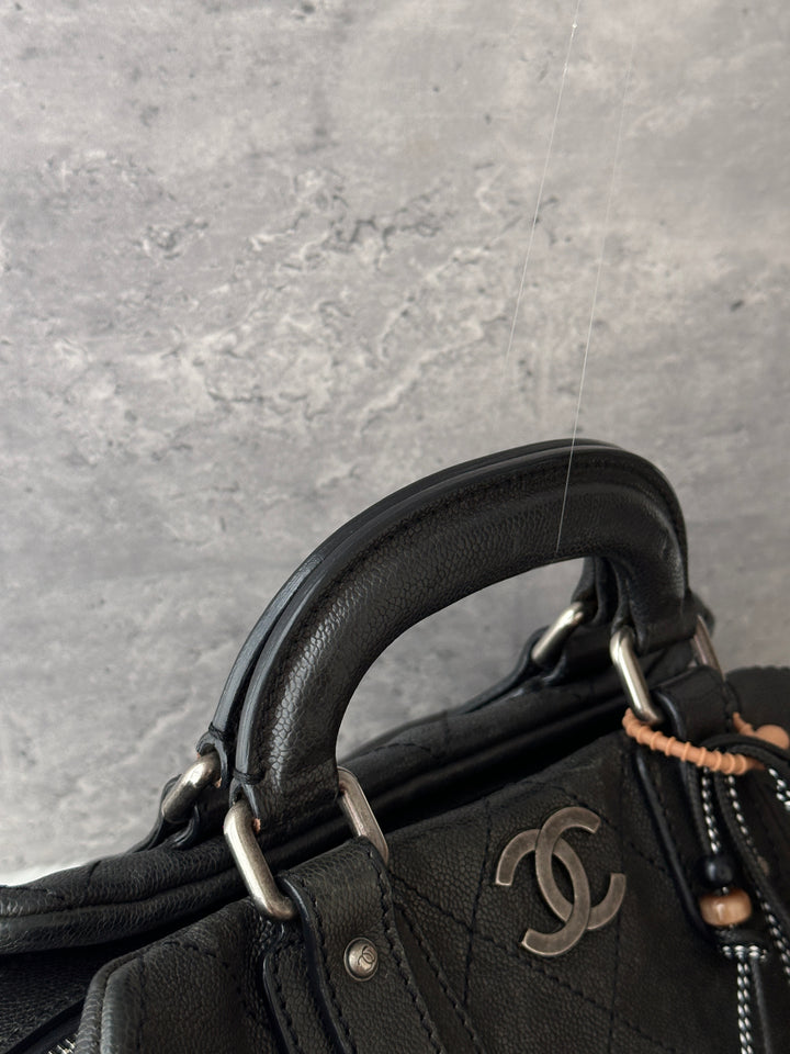 Chanel Black Caviar Leather Handbag 🖤✨｜Vintage Boston Shape・Silver CC Logo・Everyday Classic