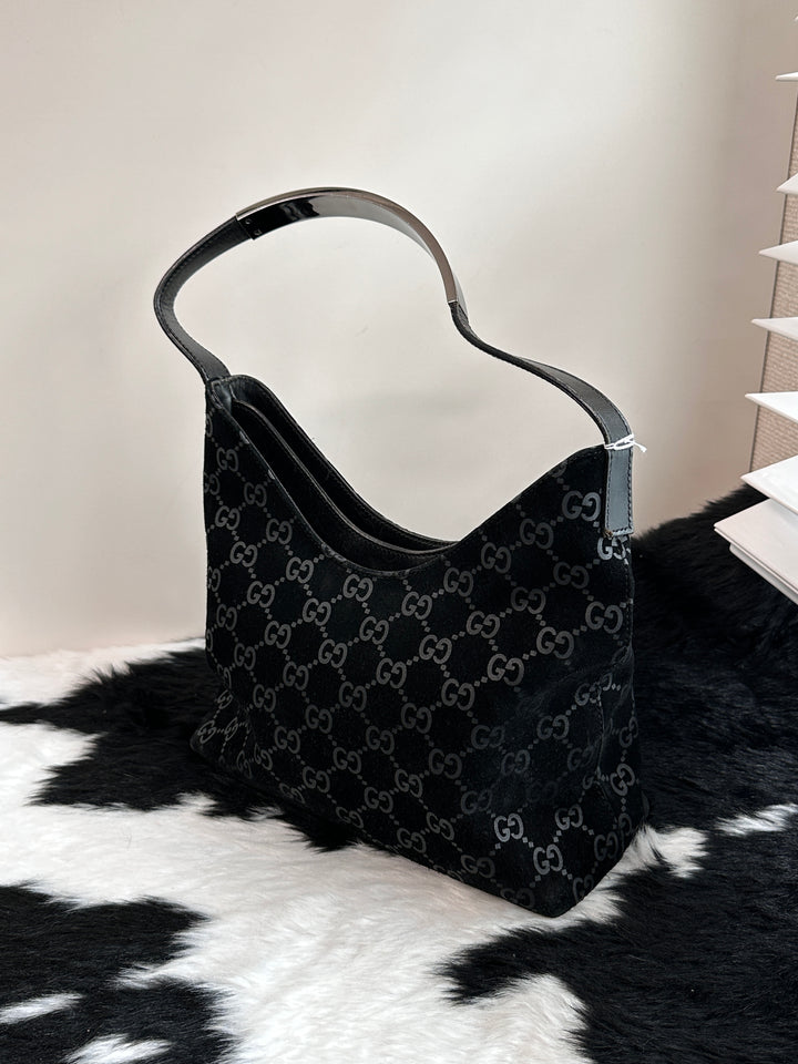 Gucci Small Hobo Bag 🖤✨｜Suede Monogram × Compact Size × Dual Zip Compartments
