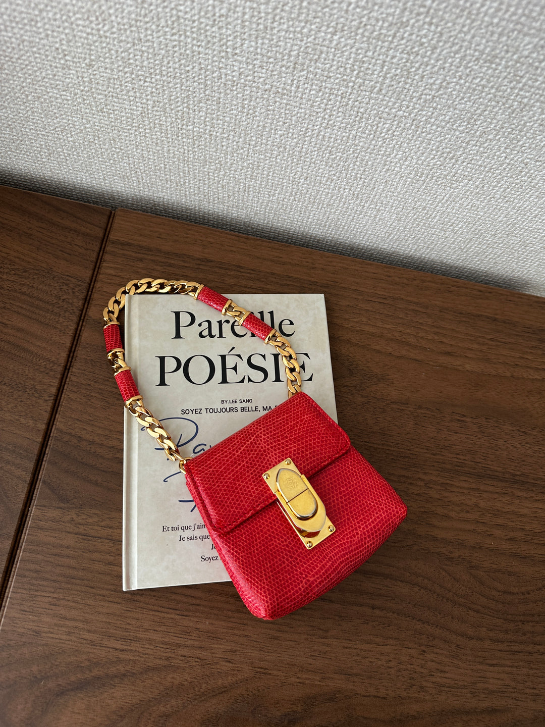 LOEWE Lizard Skin Mini Bag – Red with Gold Lock ❤️✨