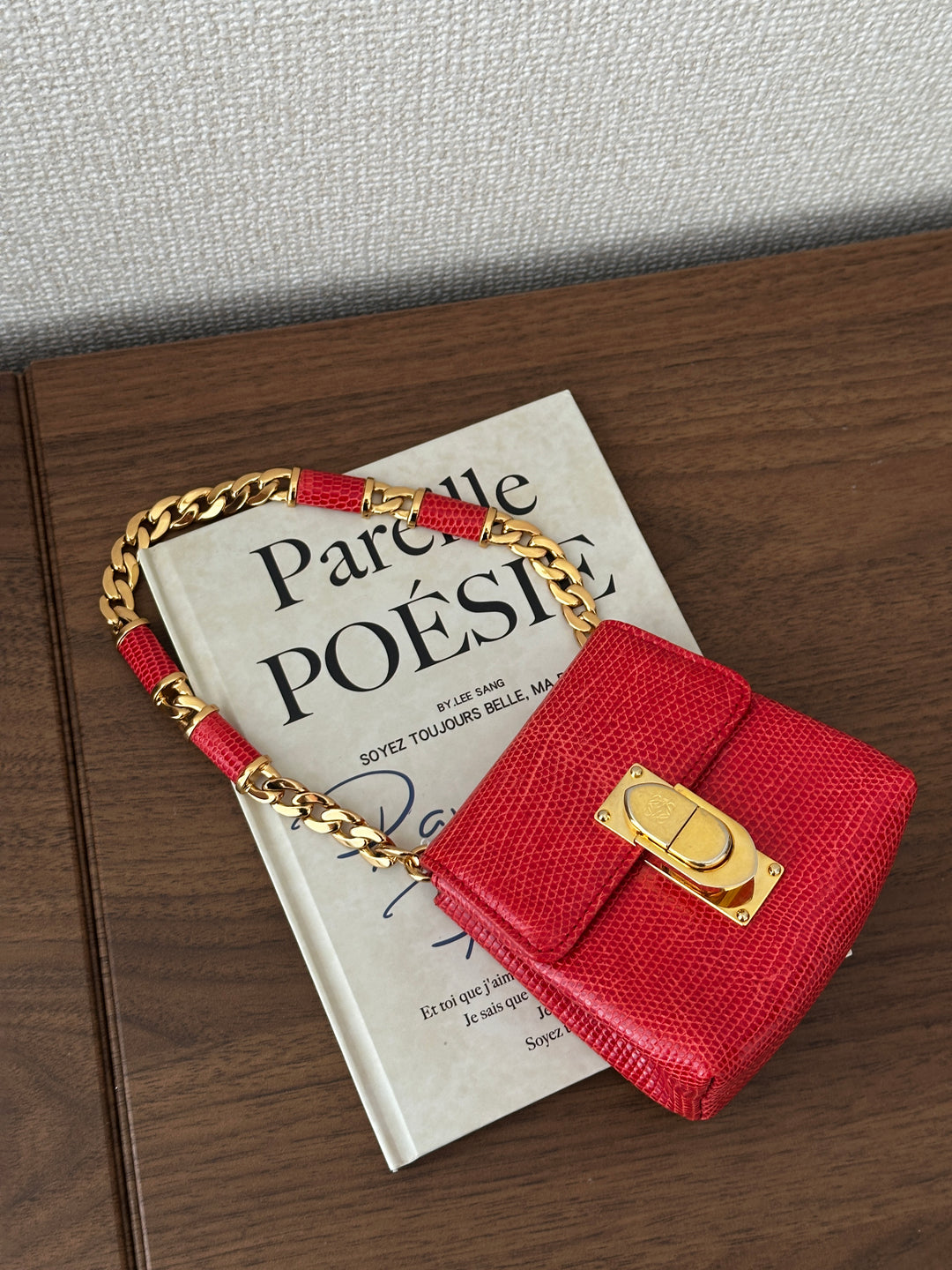 LOEWE Lizard Skin Mini Bag – Red with Gold Lock ❤️✨