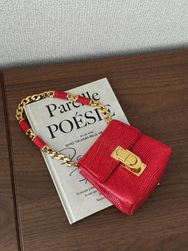 LOEWE Lizard Skin Mini Bag – Red with Gold Lock ❤️✨
