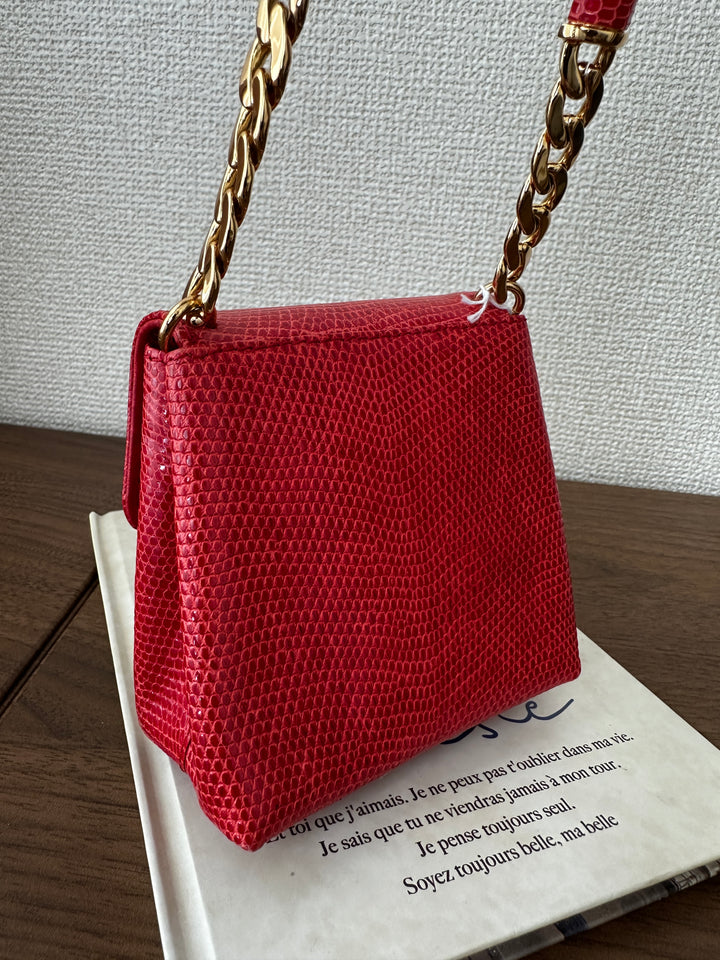 LOEWE Lizard Skin Mini Bag – Red with Gold Lock ❤️✨
