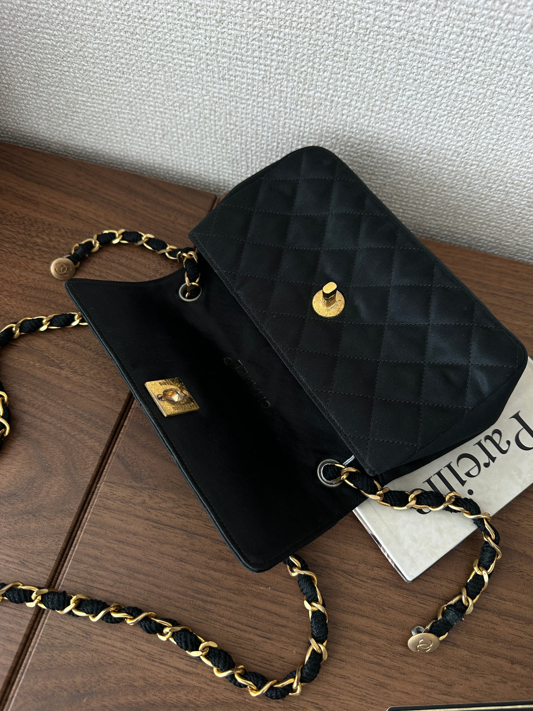 CHANEL Black Satin Mini Bag – Full Set with Card & Sticker 🖤✨