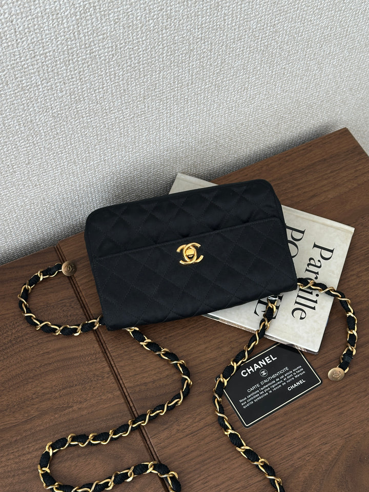 CHANEL Black Satin Mini Bag – Full Set with Card & Sticker 🖤✨