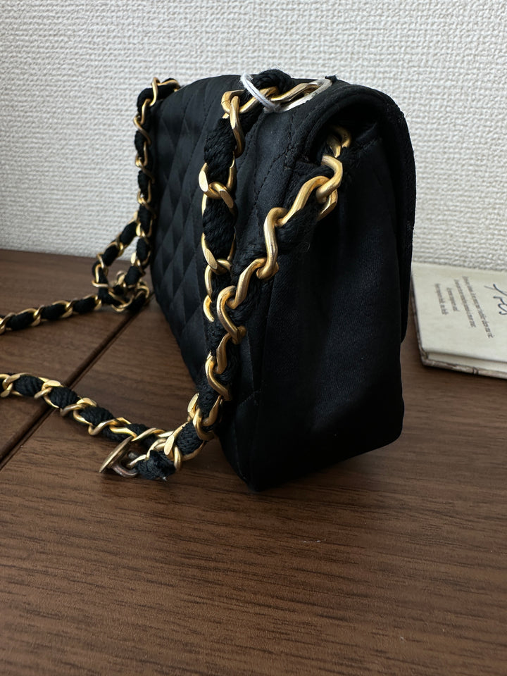 CHANEL Black Satin Mini Bag – Full Set with Card & Sticker 🖤✨