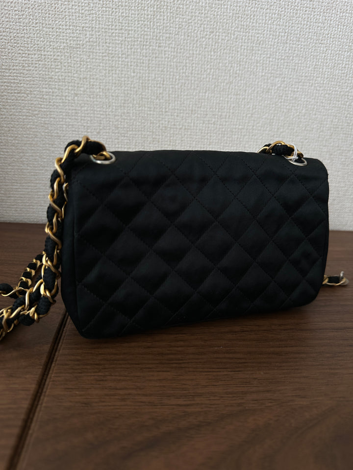 CHANEL Black Satin Mini Bag – Full Set with Card & Sticker 🖤✨