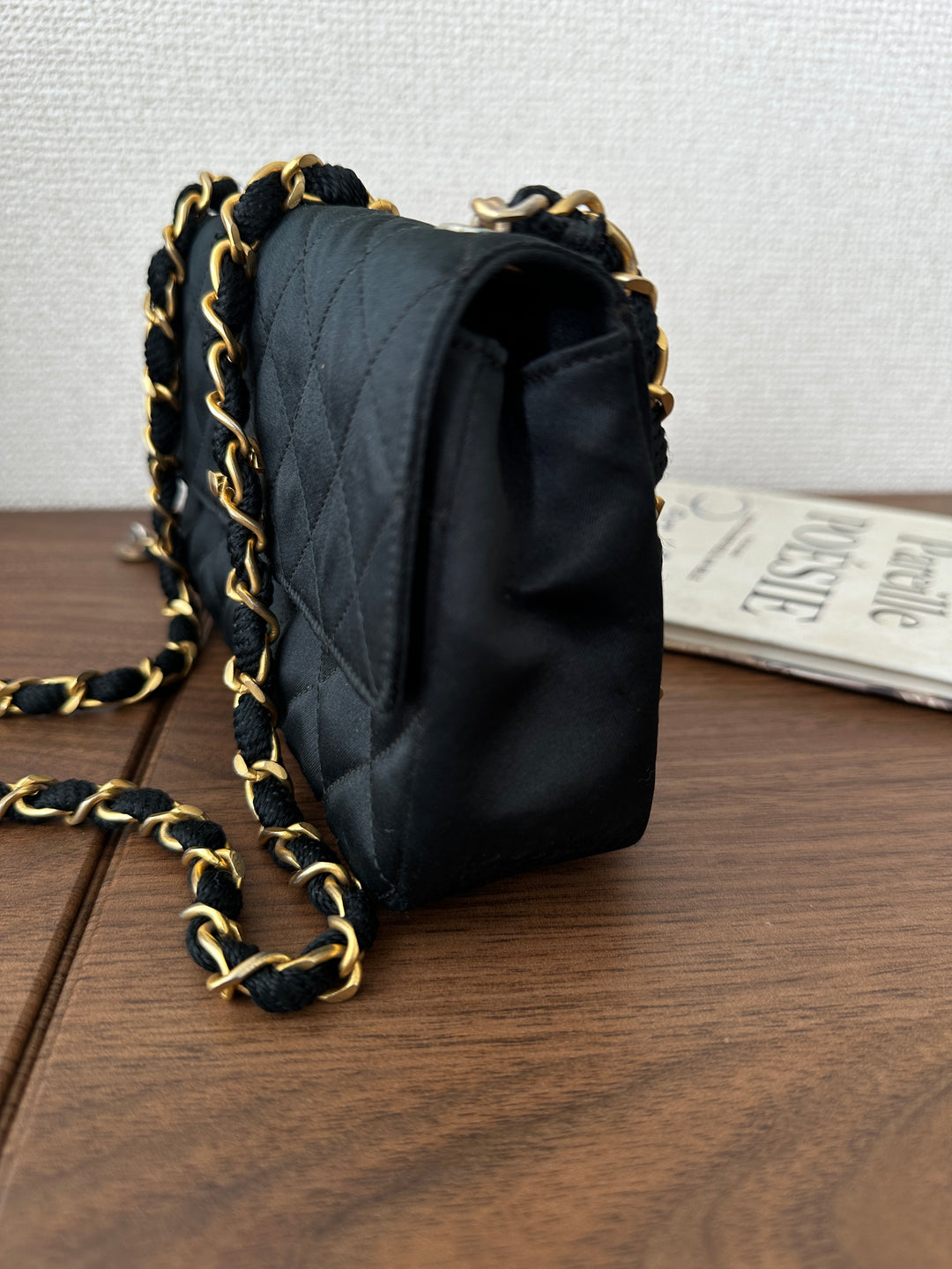 CHANEL Black Satin Mini Bag – Full Set with Card & Sticker 🖤✨