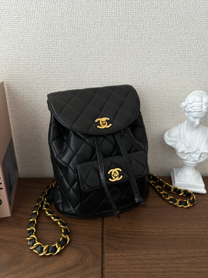 CHANEL Duma Backpack – Black Quilted Lambskin with Gold CC 🖤✨