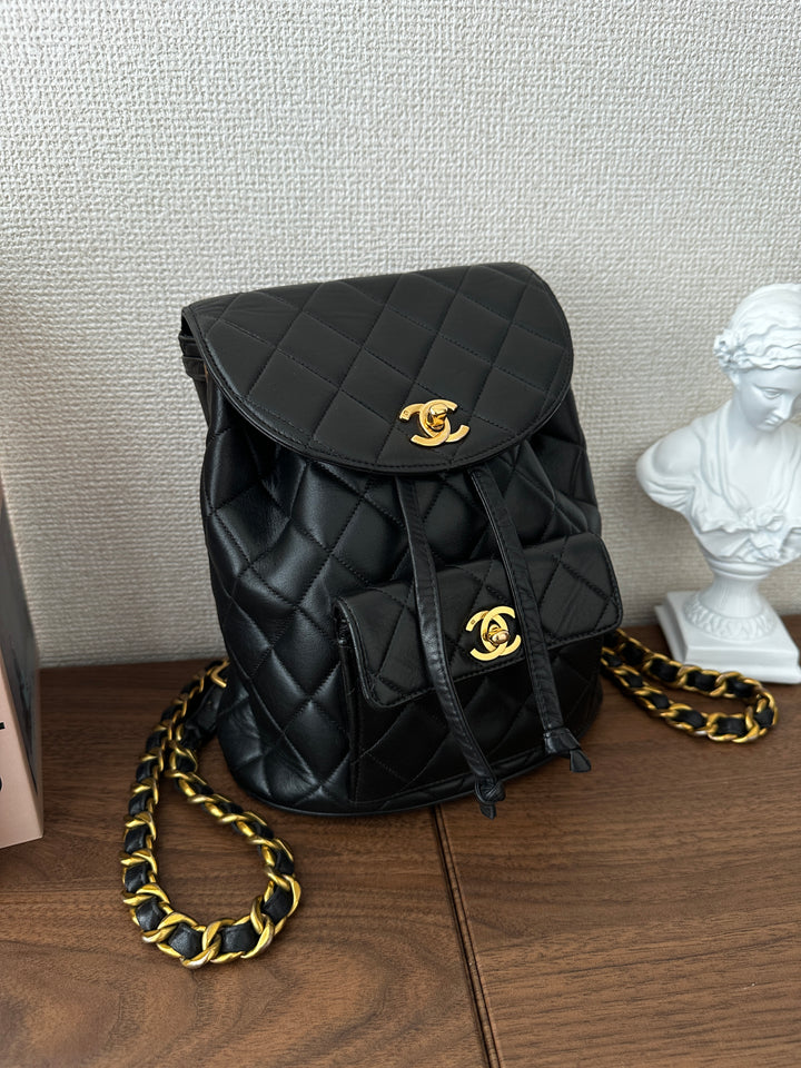 CHANEL Duma Backpack – Black Quilted Lambskin with Gold CC 🖤✨