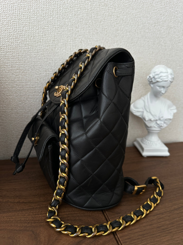 CHANEL Duma Backpack – Black Quilted Lambskin with Gold CC 🖤✨