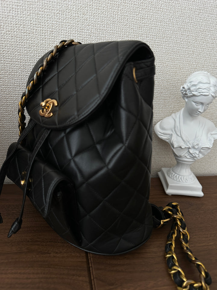 CHANEL Duma Backpack – Black Quilted Lambskin with Gold CC 🖤✨