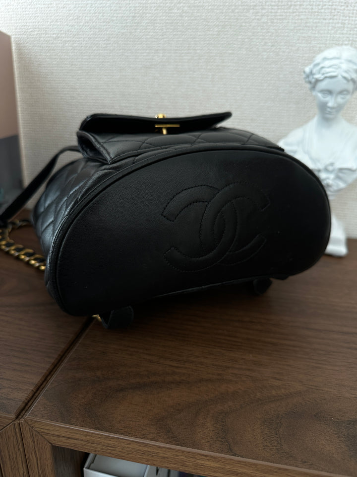 CHANEL Duma Backpack – Black Quilted Lambskin with Gold CC 🖤✨